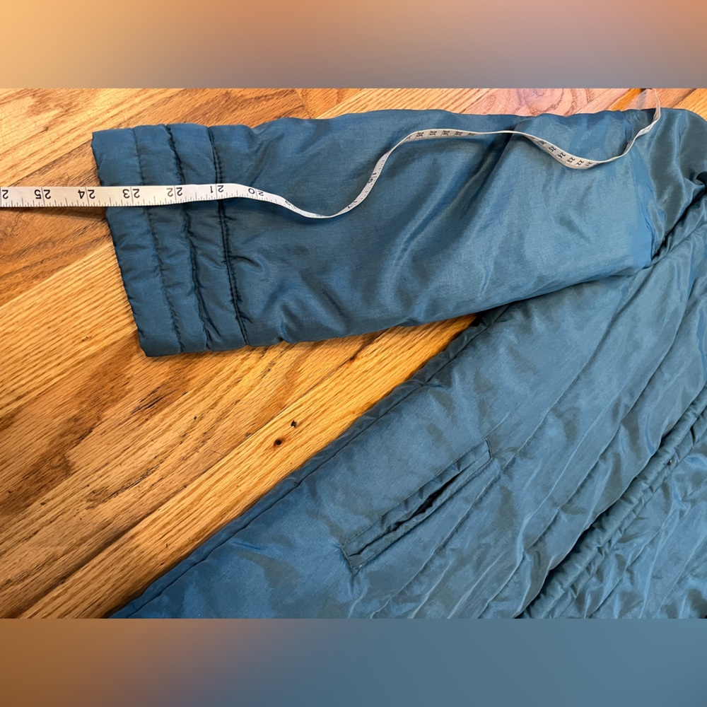 Vintage Mulberry Street Teal Puffer Coat - Retro 80s Puff Sleeve Maxi Jacket M/L - Picture 7 of 10